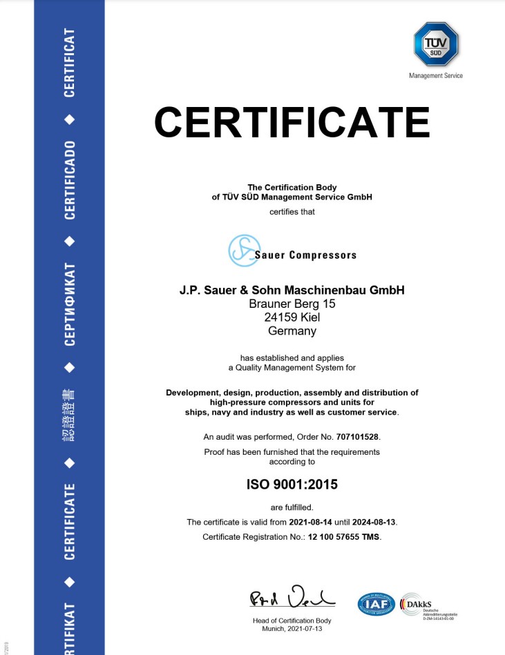 Sauer ISO Certyfikat Eng